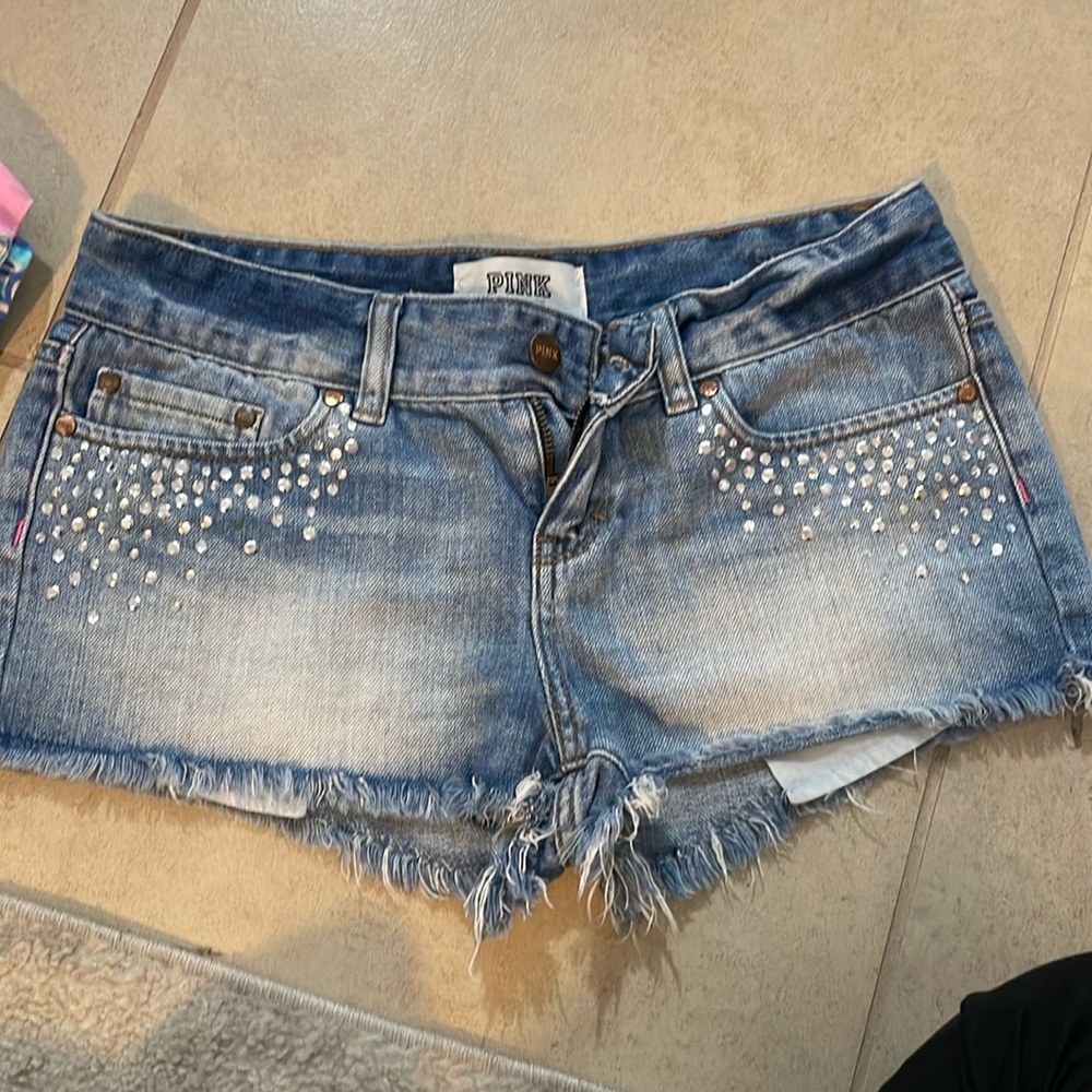 Victoria’s Secret pink denim cut off shorts with rhinestones